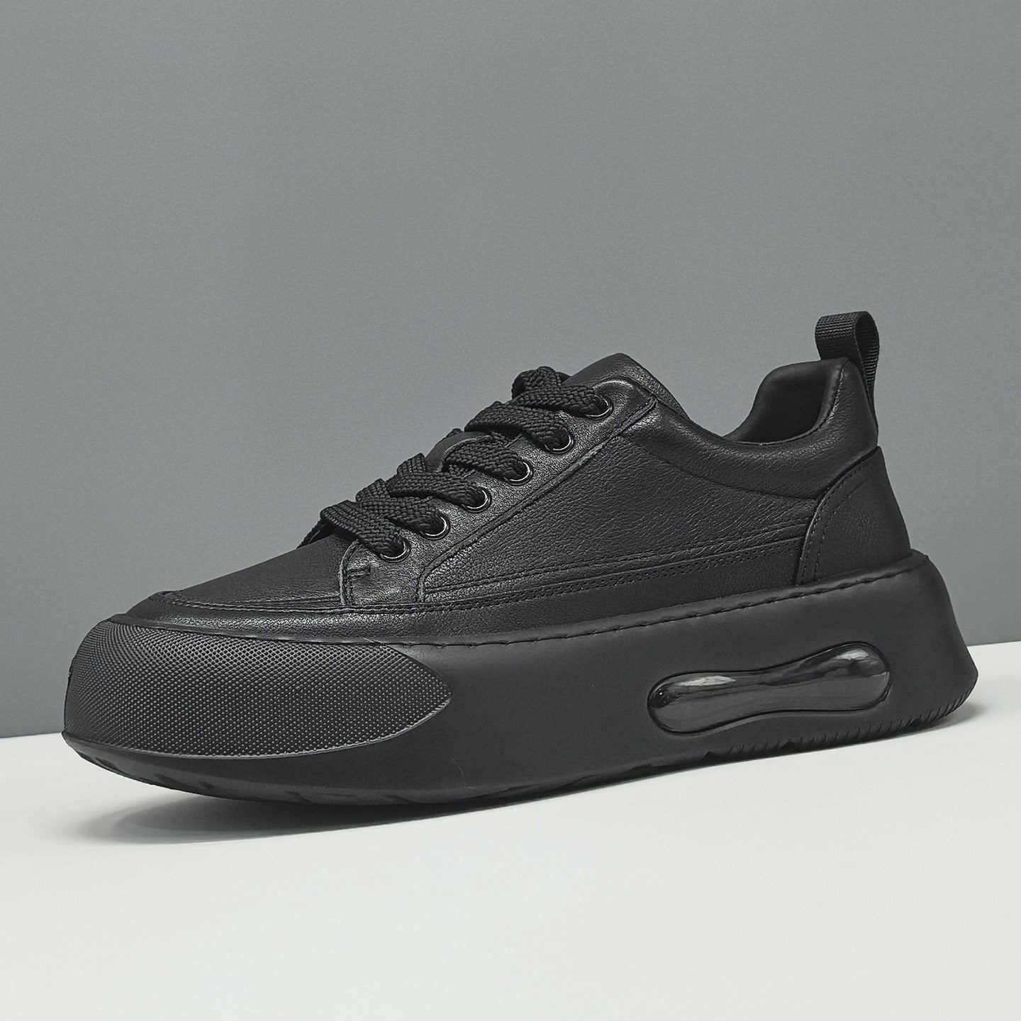 Men's Minimalist Plain Leather Platform Casual Sneakers-RAIIFY