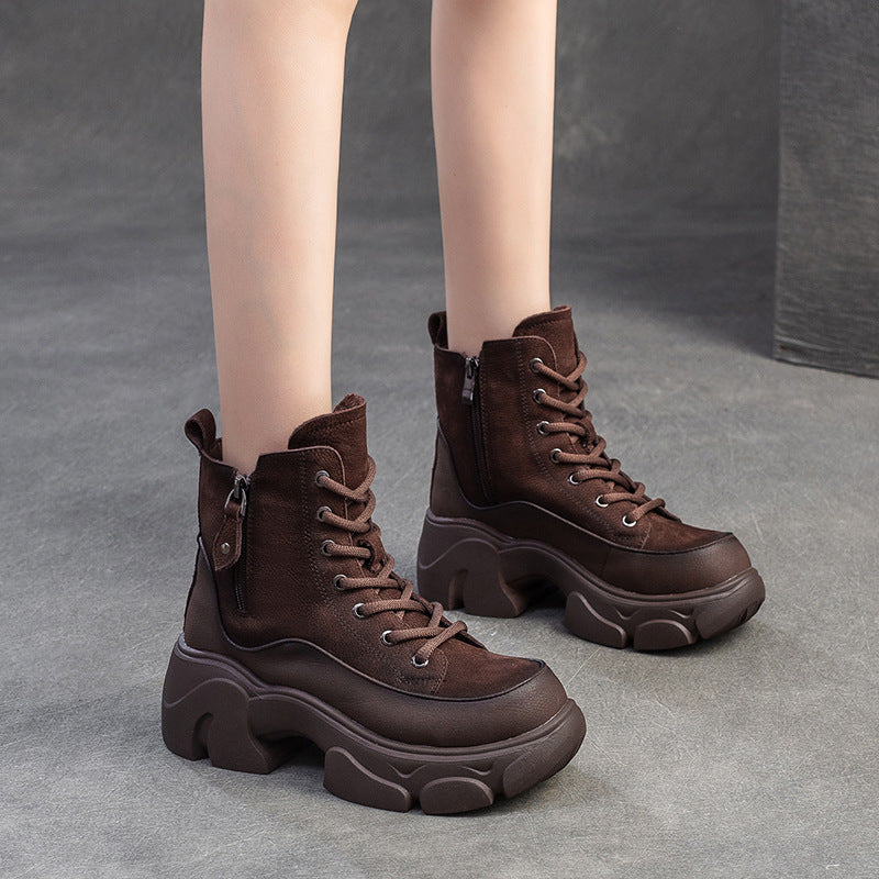 Women Vintage Leather Casual Platform Boots-RAIIFY