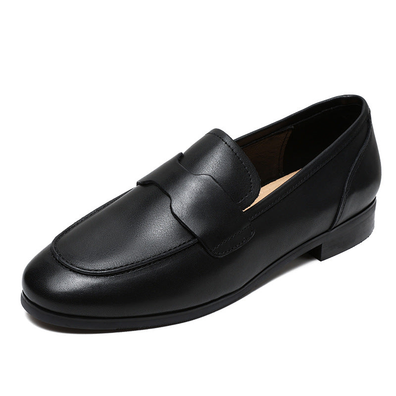 Women Retro Solid Leather Flat Casual Work Loafers-RAIIFY