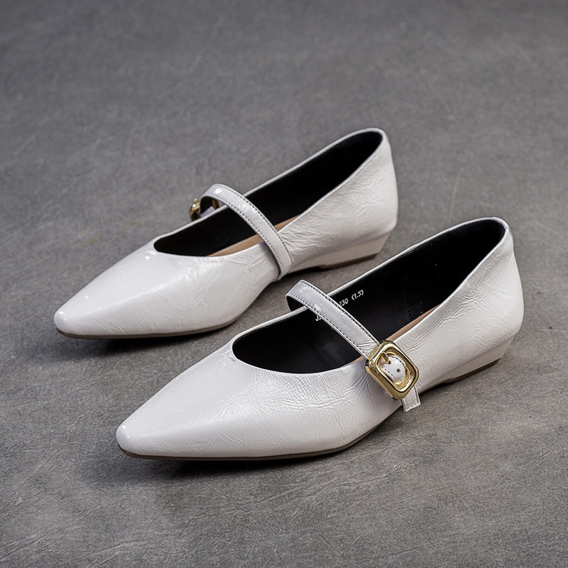 Women's Minimalism Plain Leather Low Top Pointed Toe Flat-RAIIFY