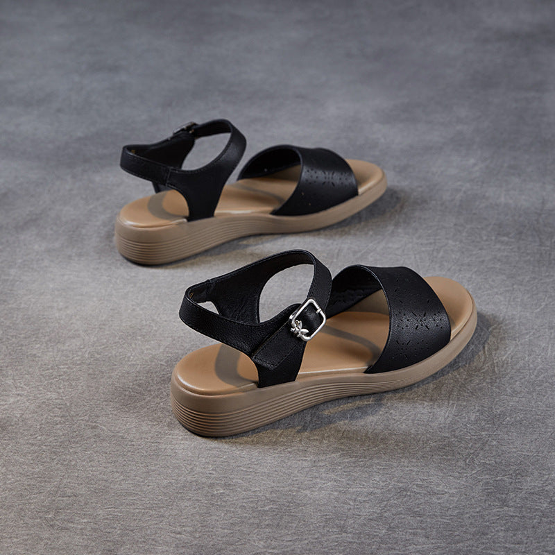 Women's Plain Leather Comfy Summer Velcro Sandals-RAIIFY