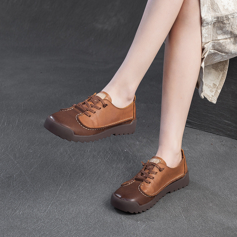 Women Vintage Leather Flat Soft Casual Shoes-RAIIFY