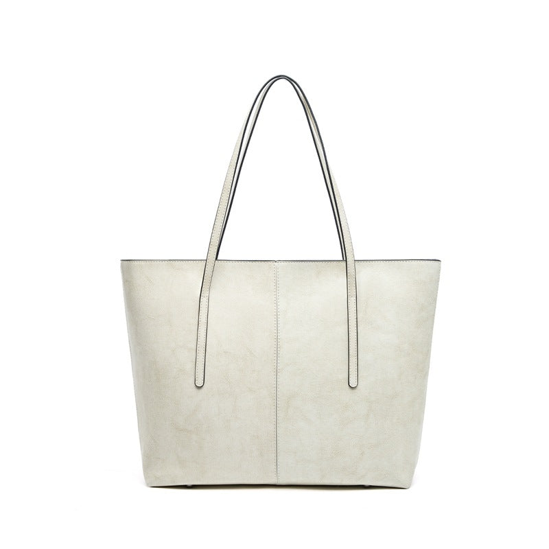 Women's Plain Leather Large Capacity Shoulder Tote Bag-RAIIFY