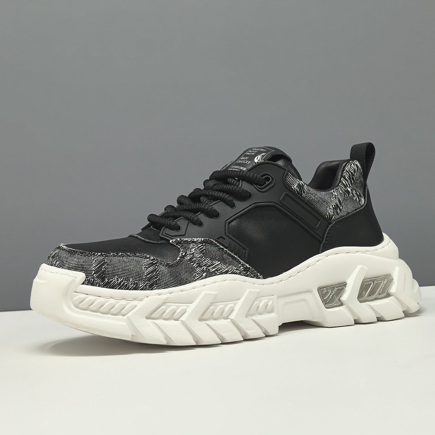 Men's Leather & Fabric Chunky Platform Dad Sneakers-RAIIFY