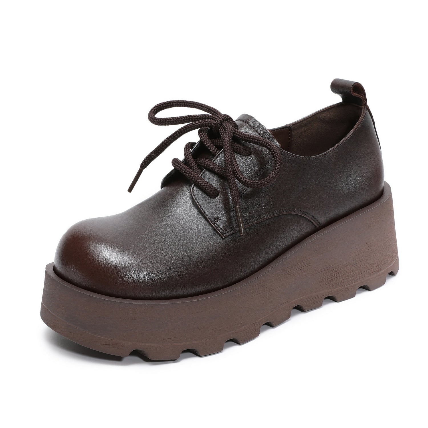 Women's Vintage Leather Platform Lug Sole Casual Shoes-RAIIFY