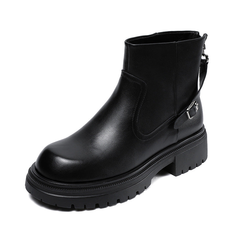 Women Minimalism Solid Leather Ankle Snow Boots-RAIIFY