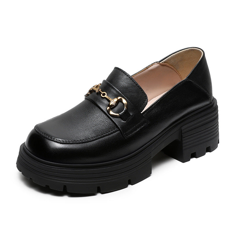 Women Retro Casual Thick Soled Leather Loafers-RAIIFY