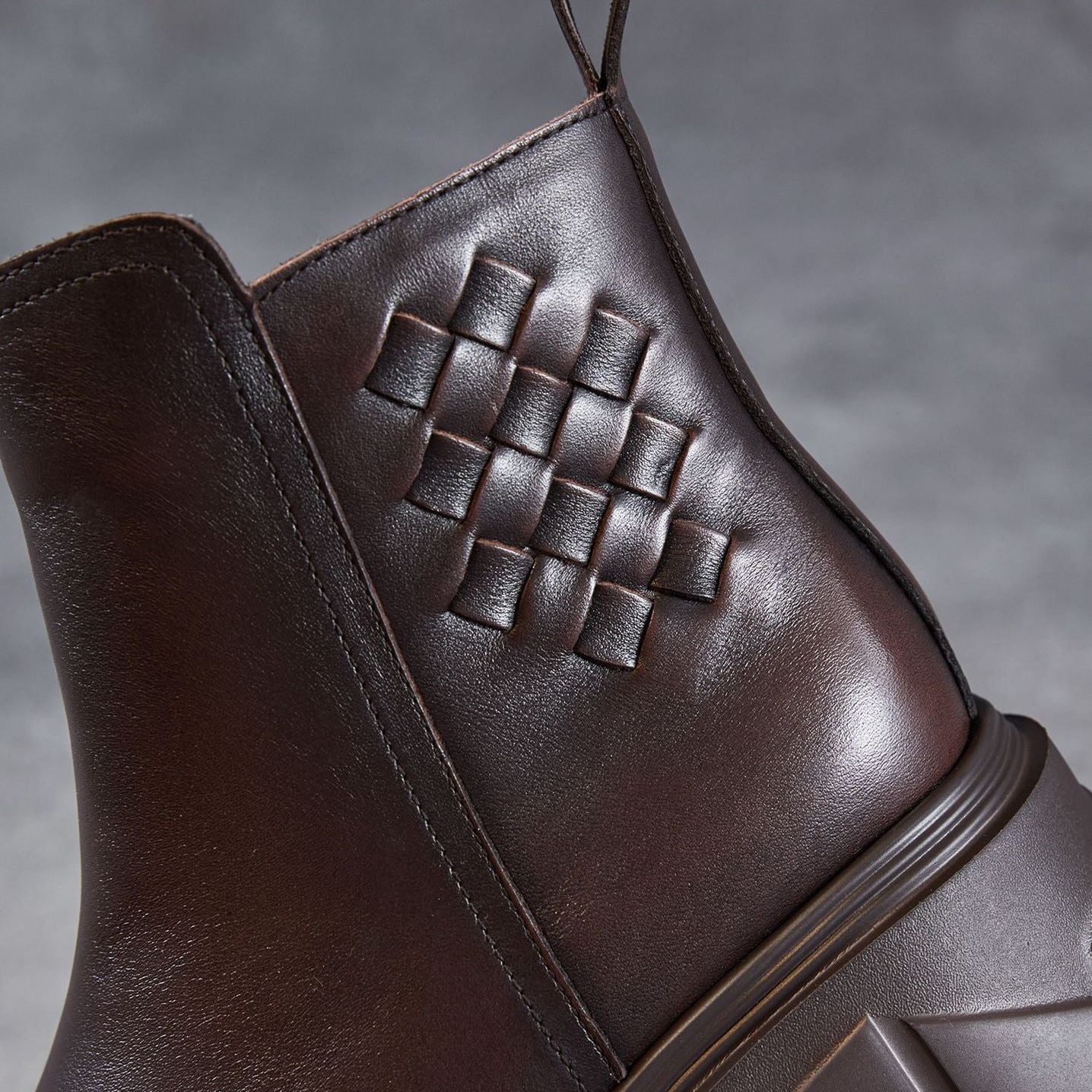 Women's Minimalist Woven Plain leather Platform Ankle Boots-RAIIFY