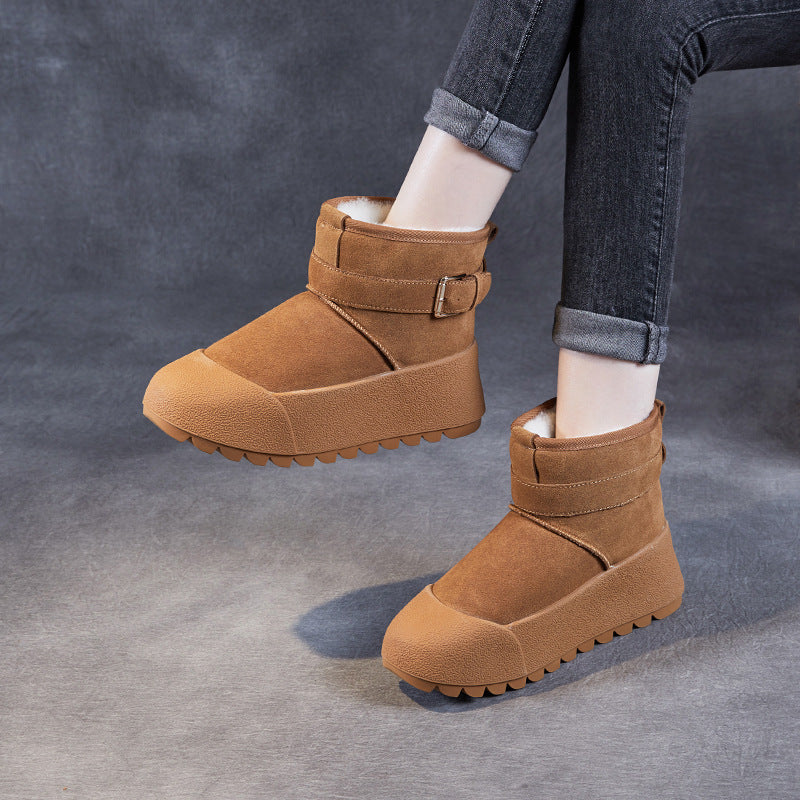 Women Solid Suede Winter Ankle Snow Boots-RAIIFY