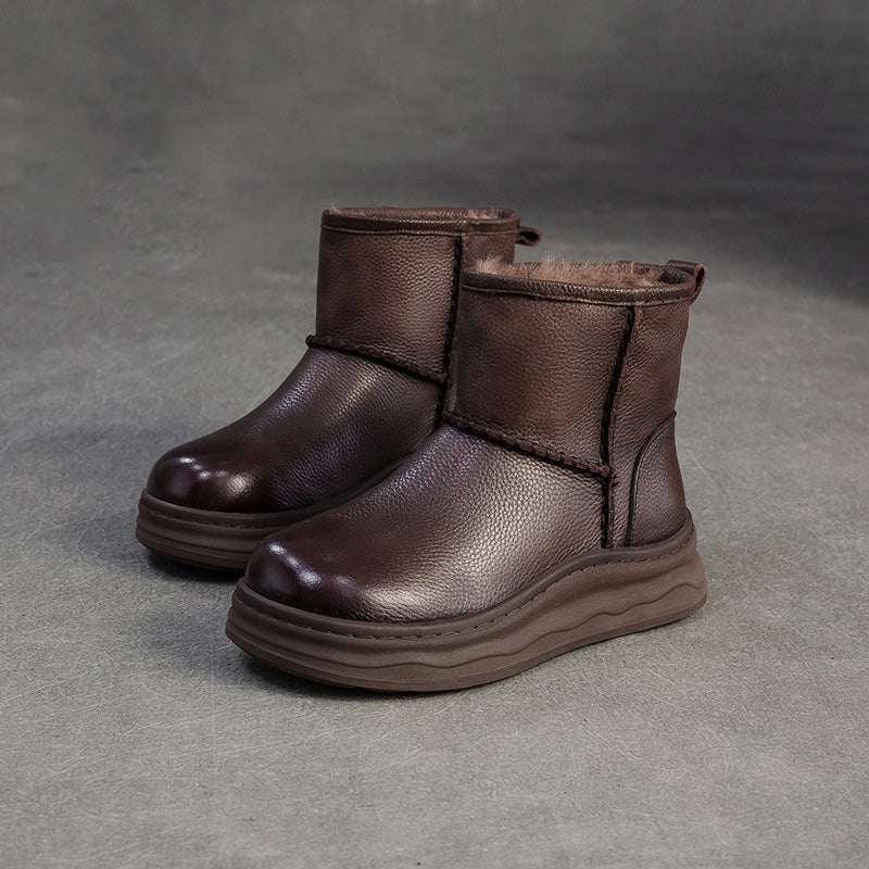 Botas de nieve minimalistas de piel con forro de pelo para mujer 