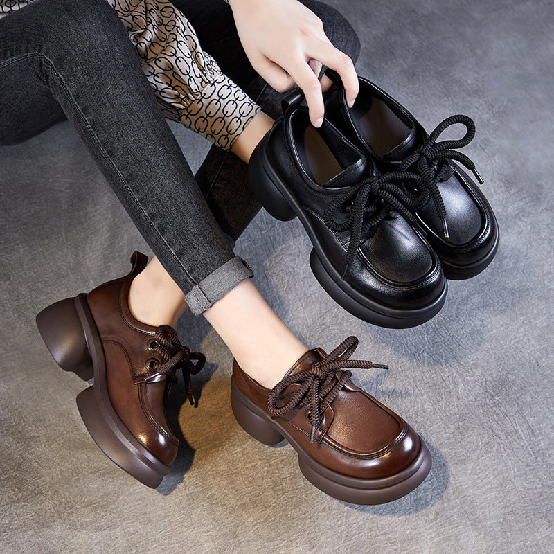 Women Minimalism Chunky Platform Lace-up Loafers-RAIIFY