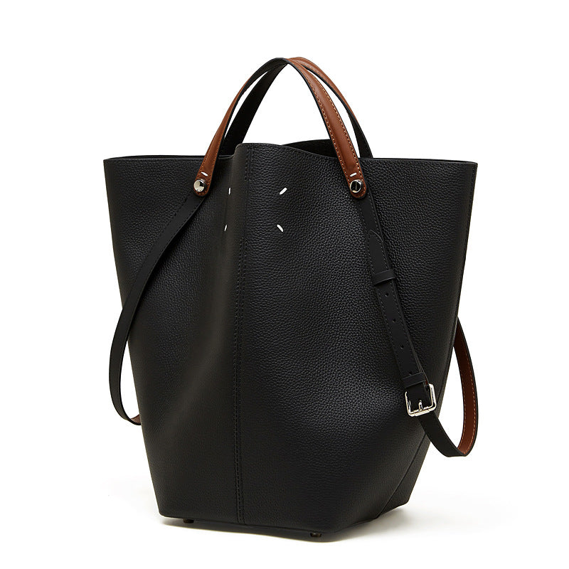 Women’s Soft Plain Leather Casual Bucket Bag-RAIIFY