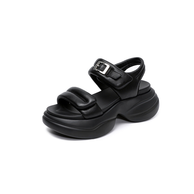 Women's Fashion Plain Leather Casual Platform Sandals-RAIIFY