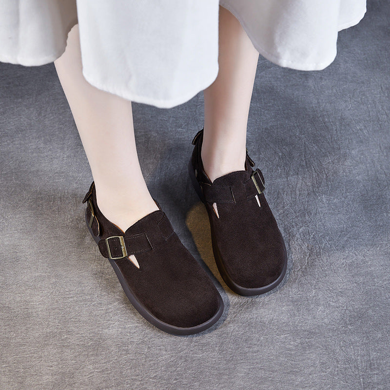 Women Retro Minimalism Suede Flat Casual Shoes-RAIIFY