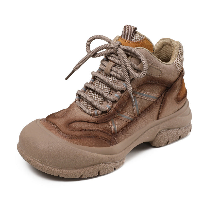 Women's Color Matching Leather Retro Hiking Shoes-RAIIFY