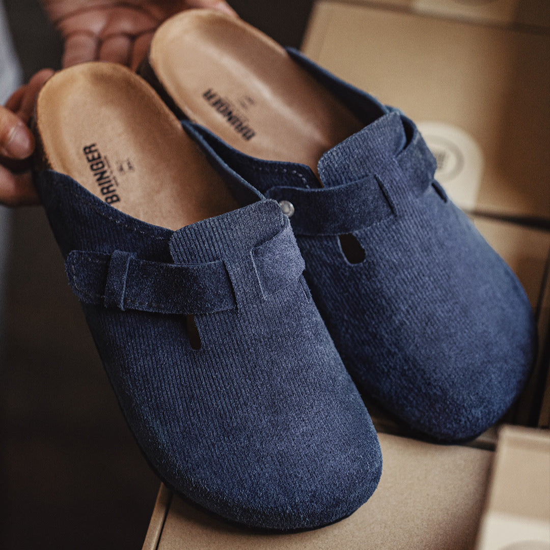 Men's Retro Suede Cork Footbed Comfort Mules-RAIIFY
