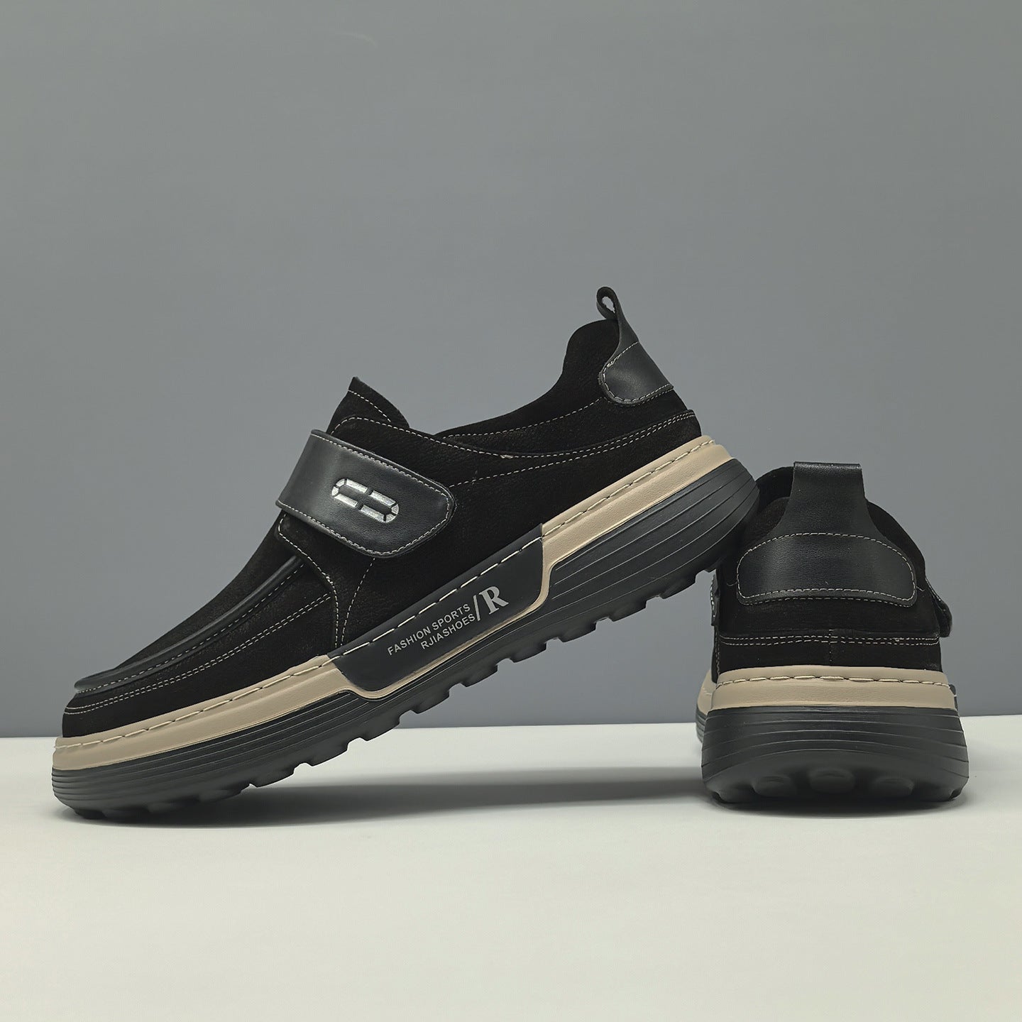Men's Minimalist Plain Leather Velcro Tape Casual Shoes-RAIIFY