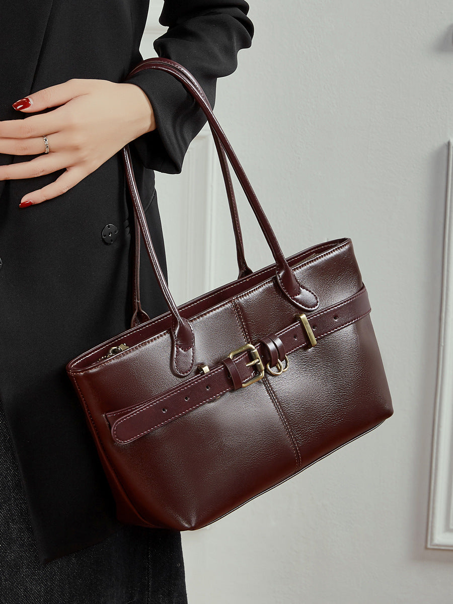 Women's Vintage Leather Belt Buckle Tote Bag-RAIIFY