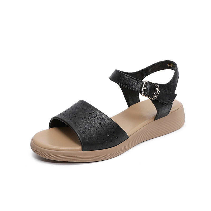 Women's Plain Leather Comfy Summer Velcro Sandals-RAIIFY