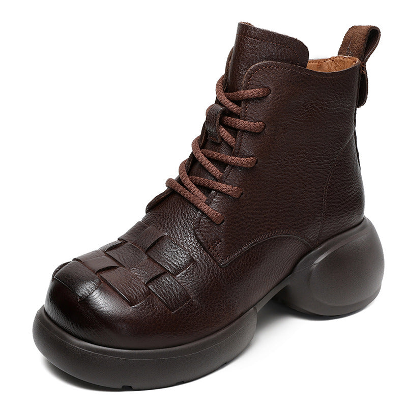 Women Handmade Plaited Soft Leather Retro Boots-RAIIFY