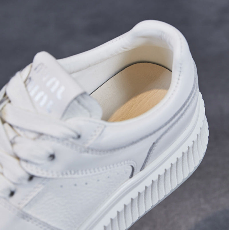 Women Minimalism Leather Pure White Platform Sneakers-RAIIFY