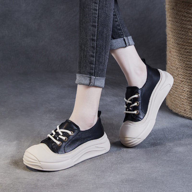 Women Minimalist Leather Flat Casual Shoes-RAIIFY