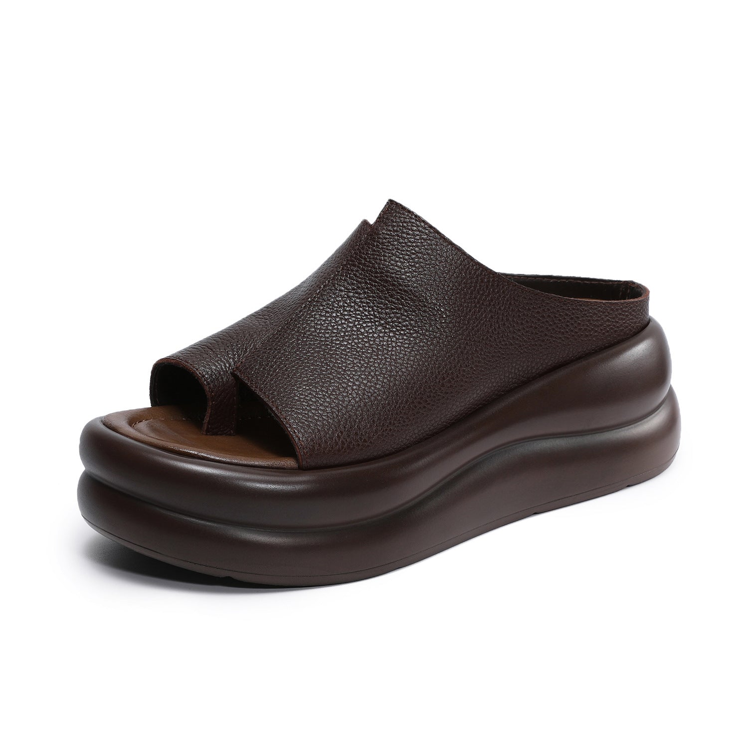 Women's Genuine Leather Retro Thick Sole Wedge Flip-Flop Mules-RAIIFY
