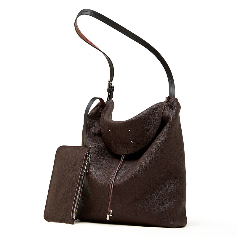 Women's Plain Leather Hobo Tote Bucket Crossbody Bag-RAIIFY