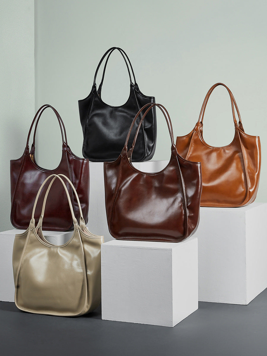 Women’s Vintage Soft Leather Shoulder Tote Bag-RAIIFY
