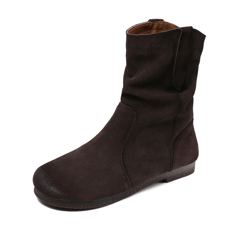 Women Vintage Solid Suede Flat Casual Boots-RAIIFY