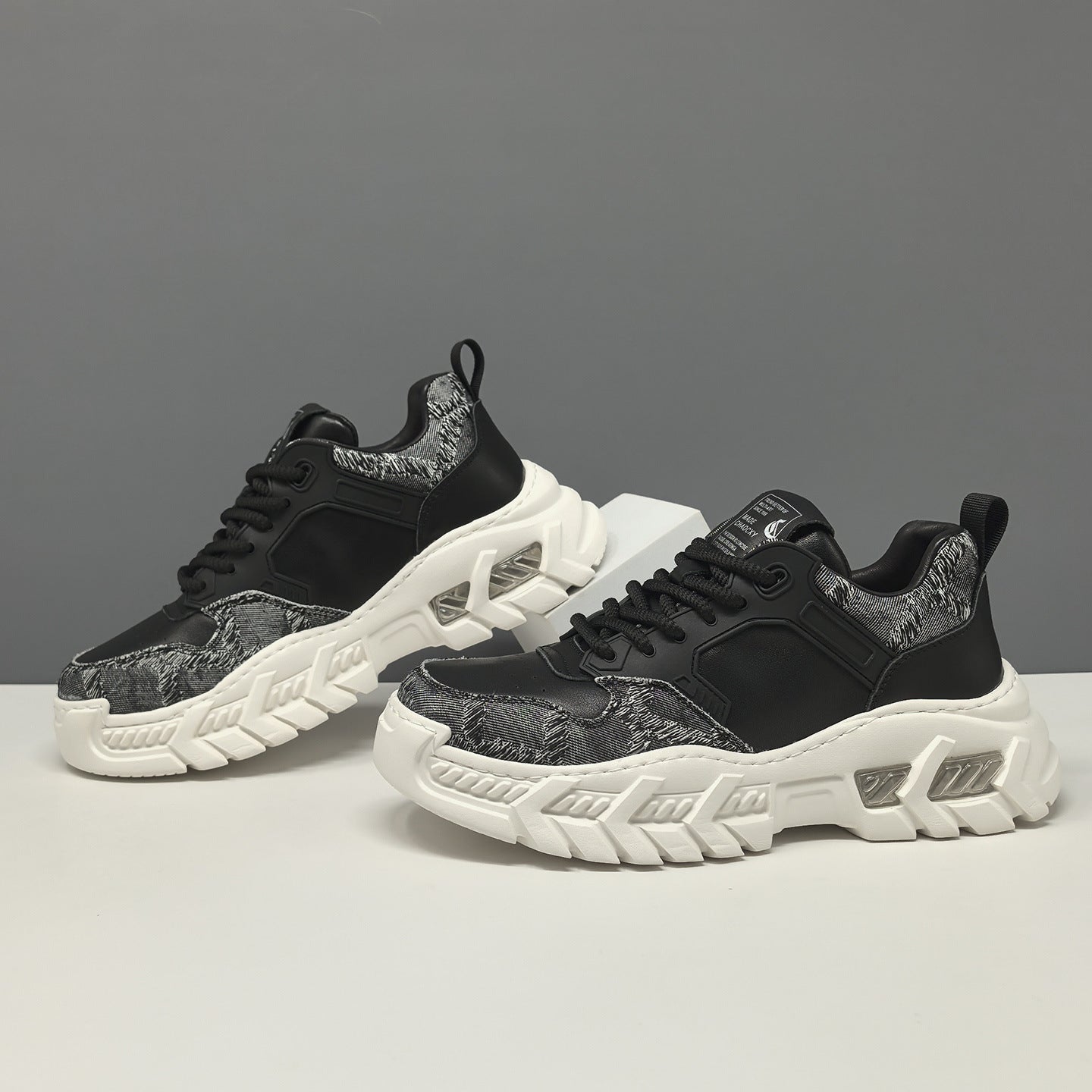 Men's Leather & Fabric Chunky Platform Dad Sneakers-RAIIFY