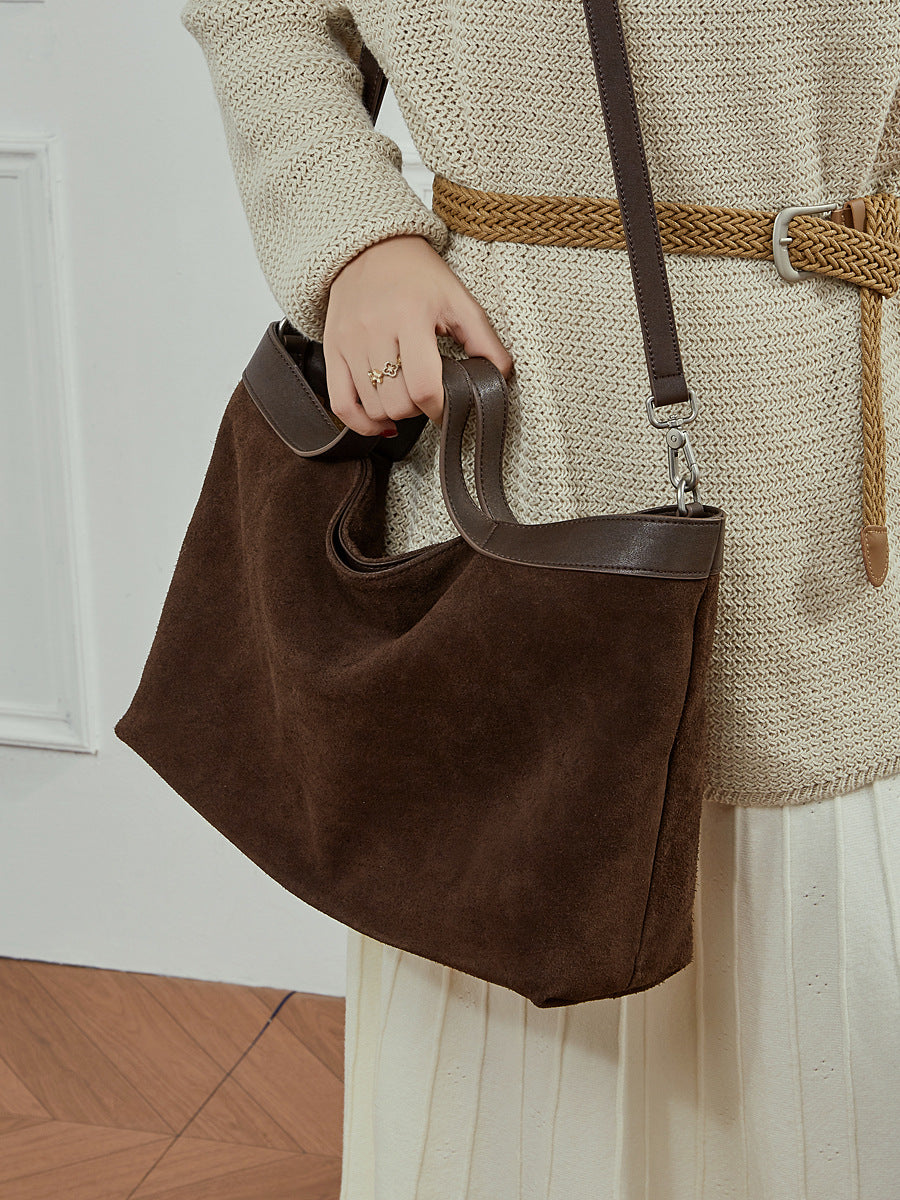 Women’s Suede Leather Retro Bucket Tote Bag-RAIIFY
