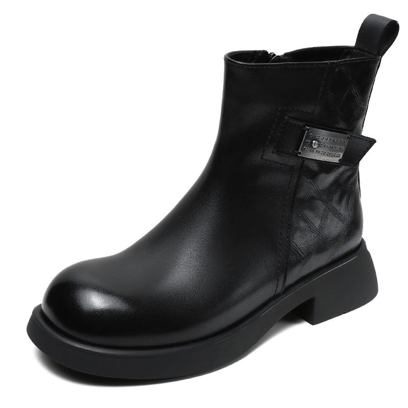 Women Retro Cowhide Minimalism Casual Boots-RAIIFY