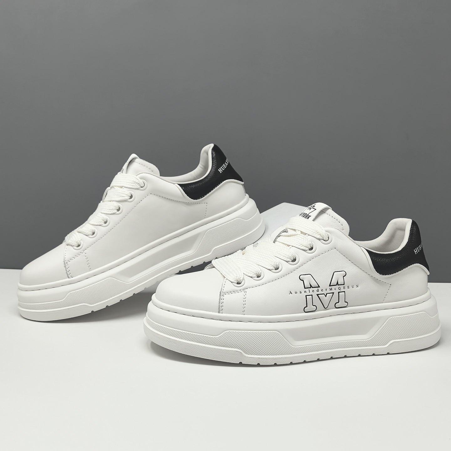 Men's Genuine Leather White Platform Sneakers Casual Fashion Trainers-RAIIFY