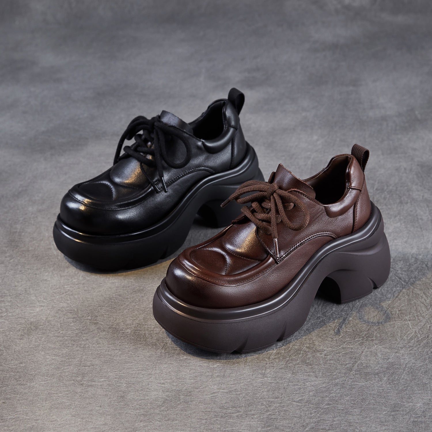 Women's Vintage Chunky Platform Lace-up Loafers-RAIIFY