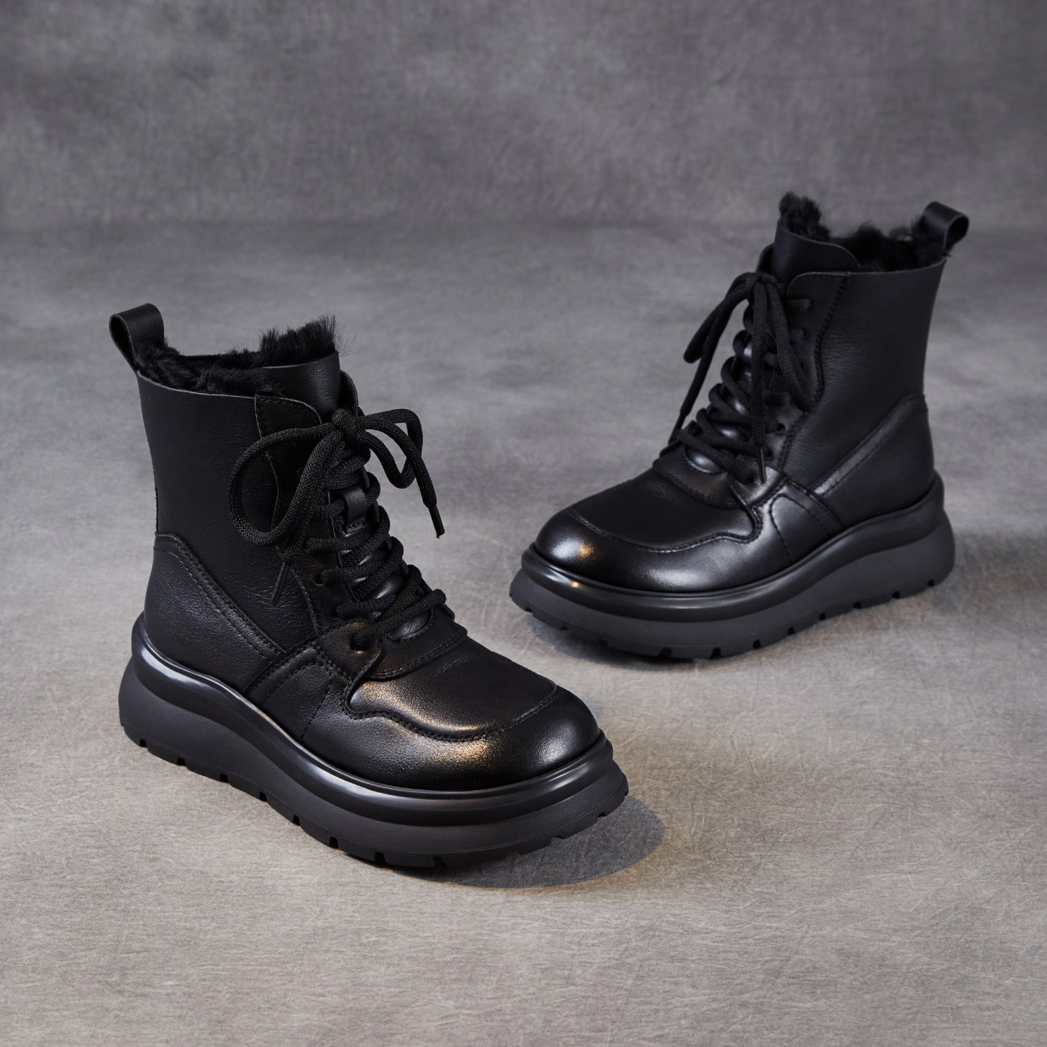 Women's Minimalist Leather Lace-up Snow Boots-RAIIFY