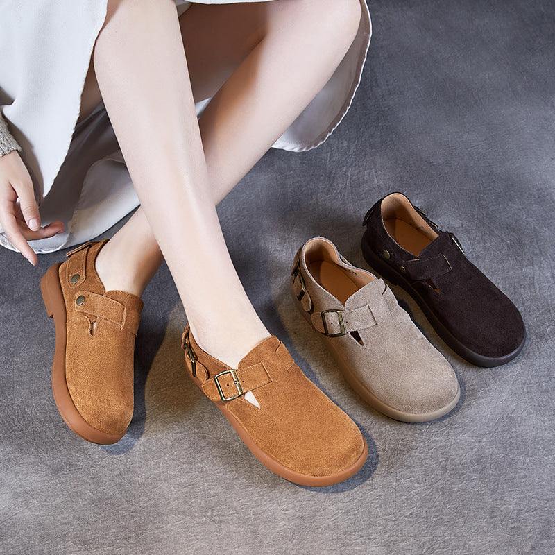 Women Retro Minimalism Suede Flat Casual Shoes-RAIIFY