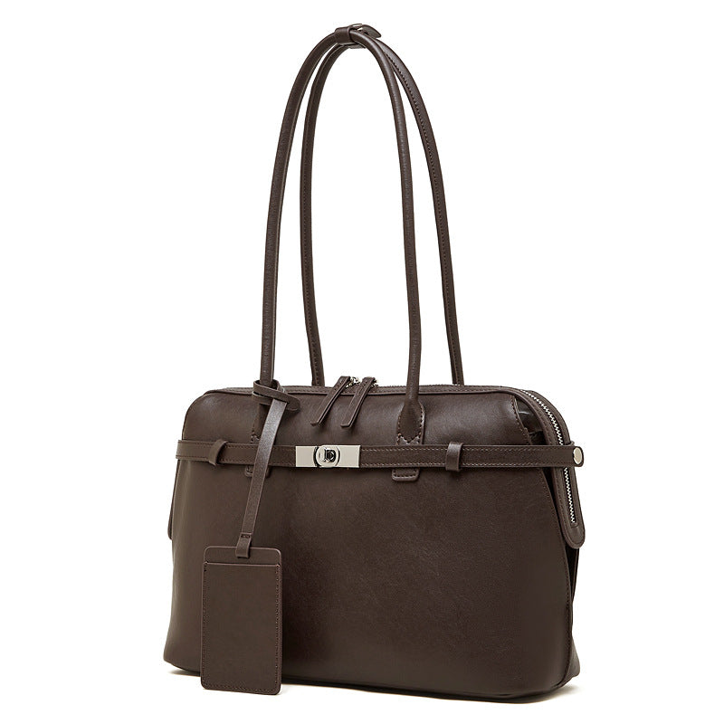 Women's Plain Leather Tote Handbag Shoulder Bag-RAIIFY