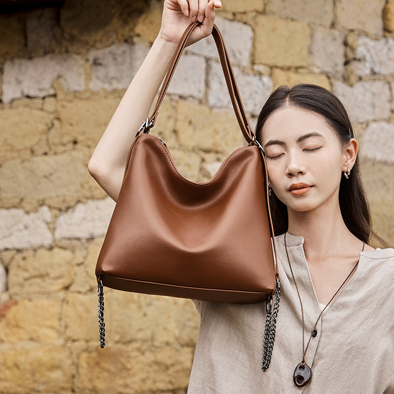 Women's Fashion Plain Soft Leather Tote Bag-RAIIFY