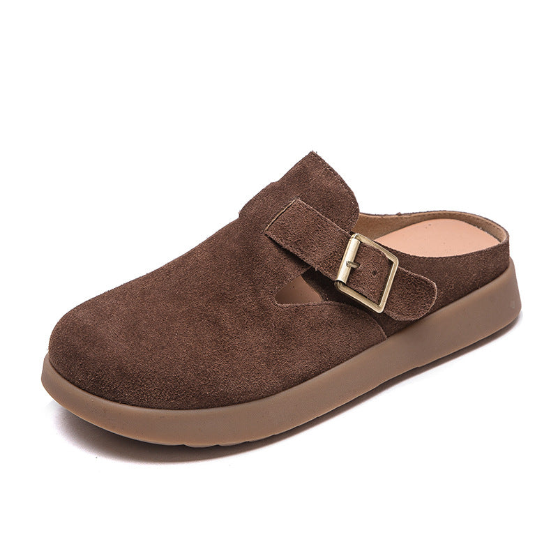 Women Vintage Solid Leather Casual Mules-RAIIFY