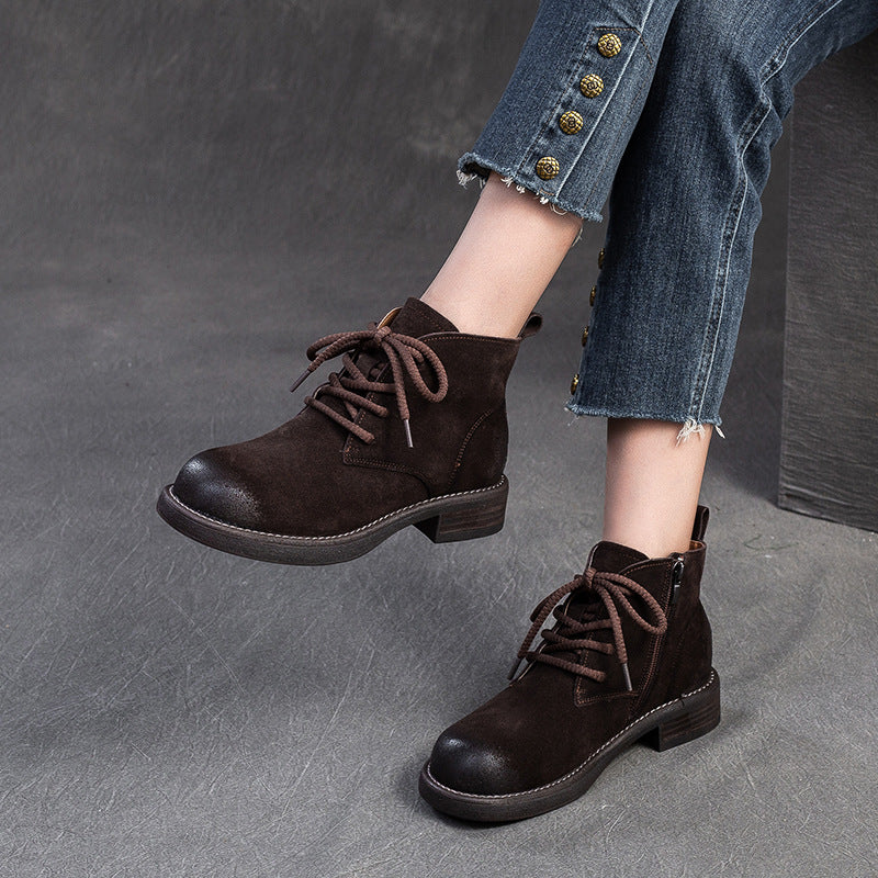 Women Solid Soft Nubuck Retro Ankle Boot-RAIIFY