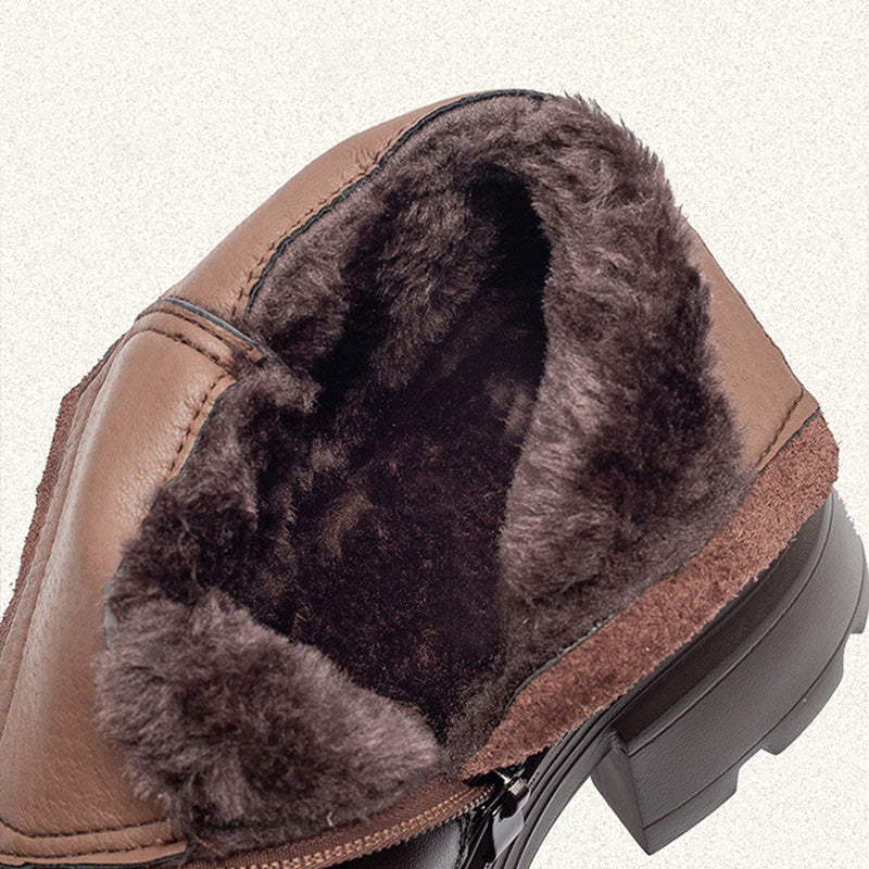 Women's Minimalist Plain Leather Buckle Furred Snow Boots