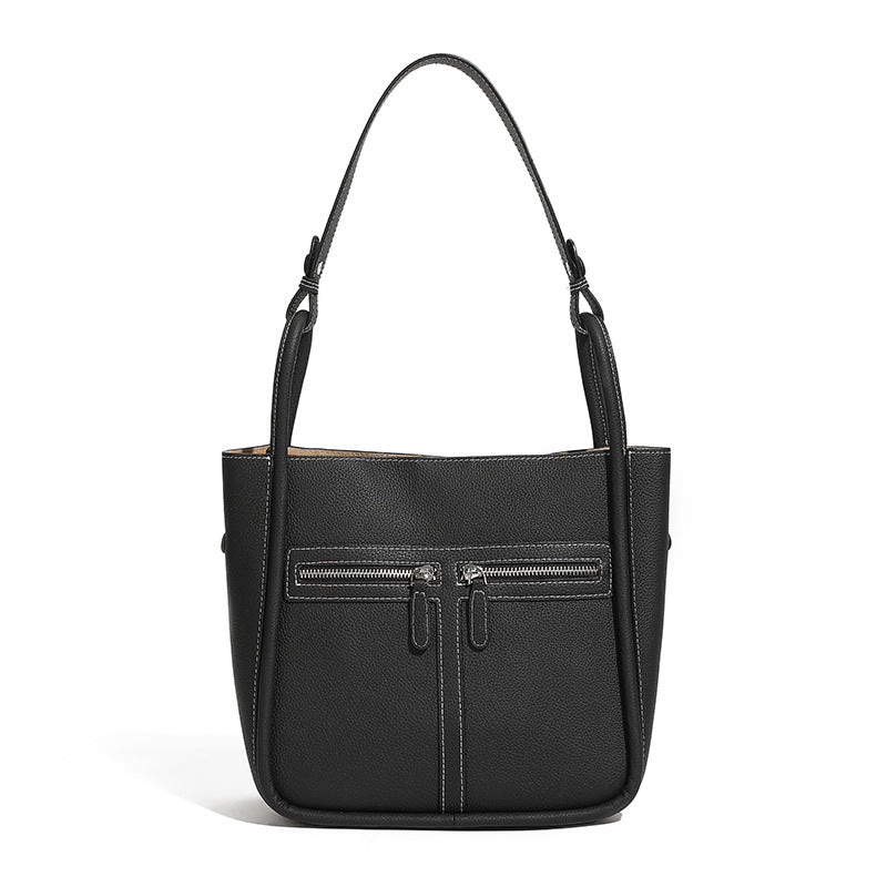 Women's Plain Leather Fashion Bucket Bag-RAIIFY