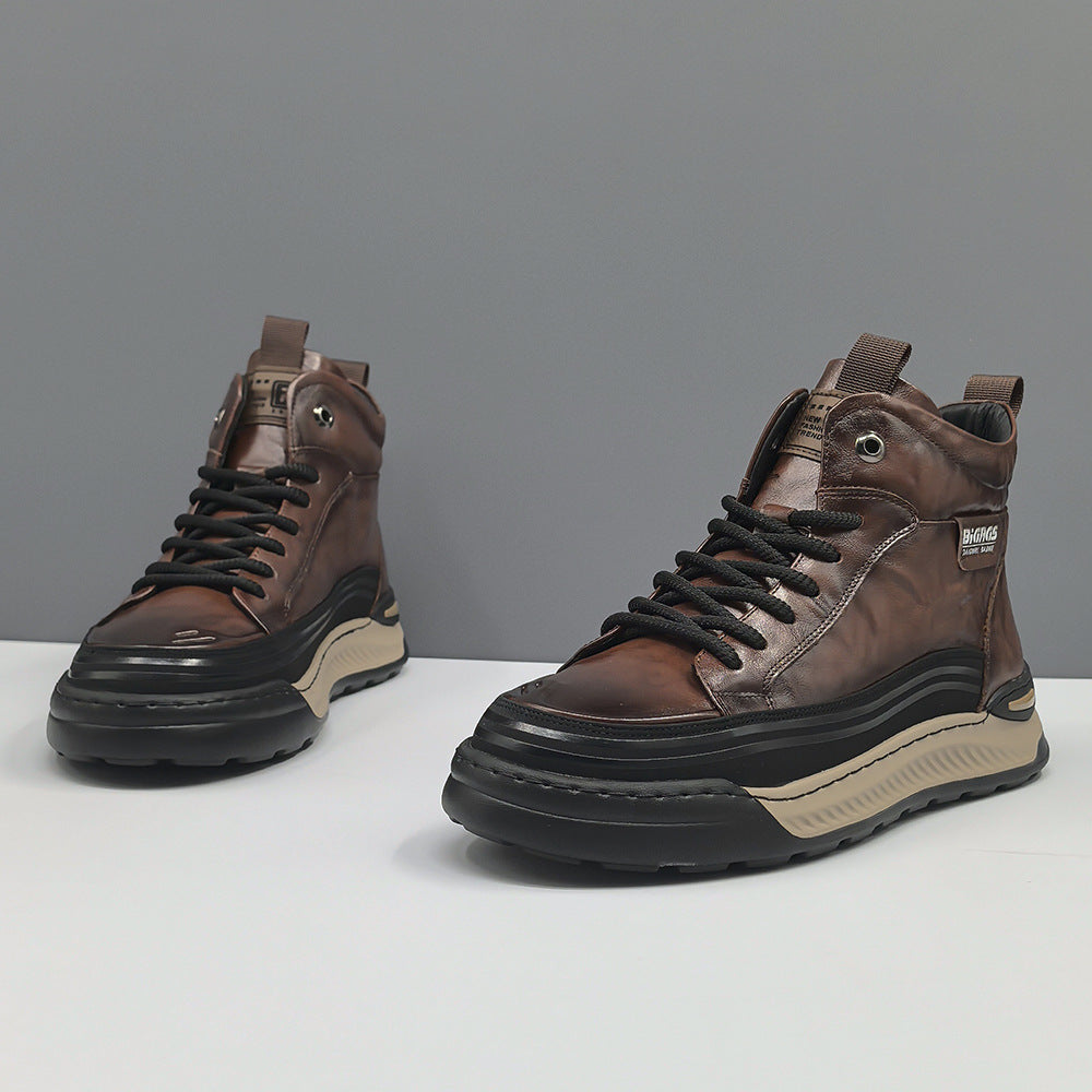 Men Vintage Leather High Top Casual Shoes-RAIIFY