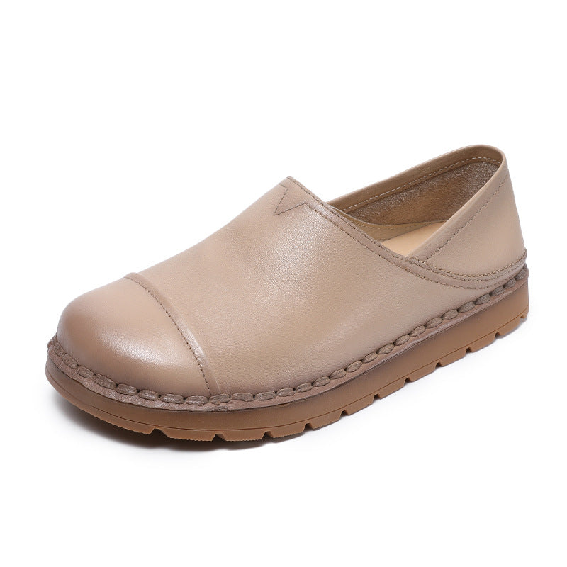 Women Minimalism Plain Leather Flat Soft Casual Shoes-RAIIFY