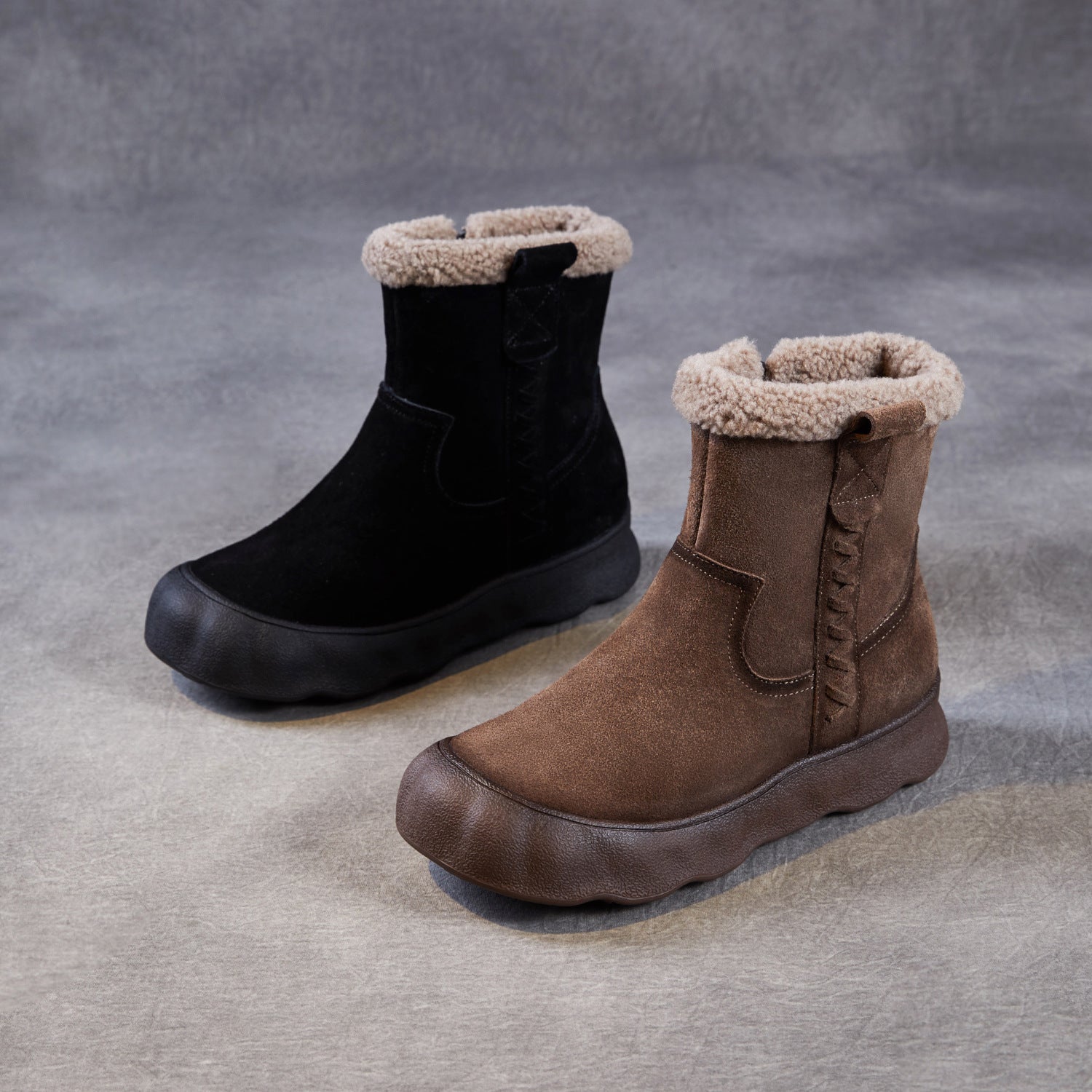 Women's Retro Suede Flat Ankle Snow Boots-RAIIFY