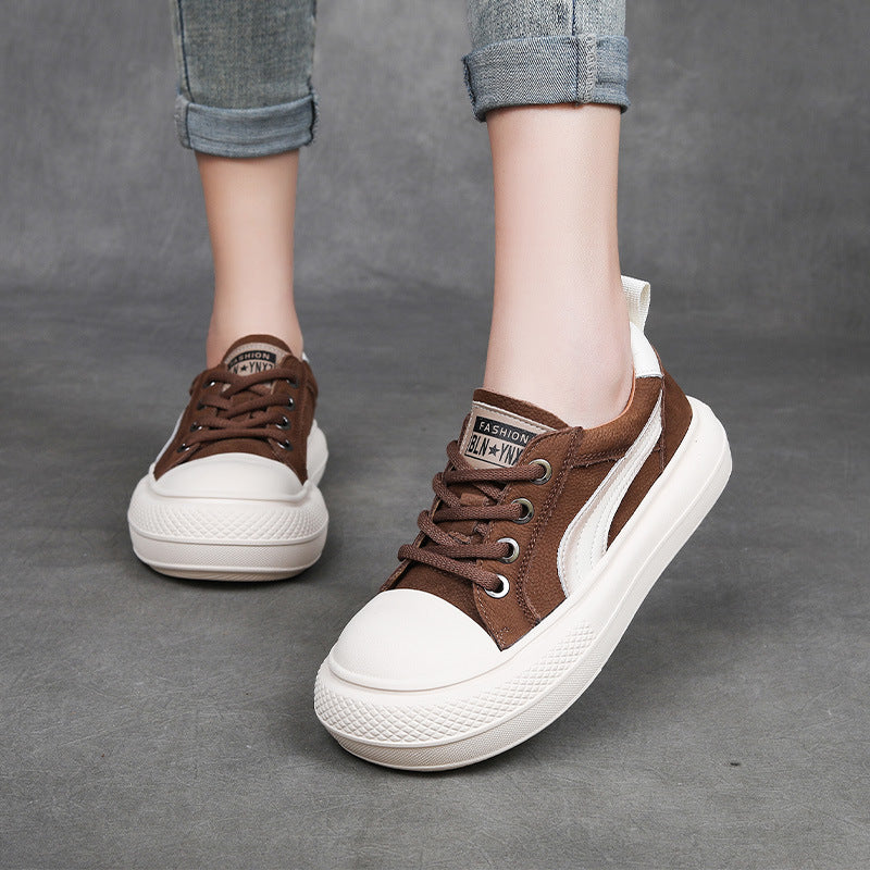 Women Fashion Patchwork Leather Thick Soled Casual Shoes-RAIIFY