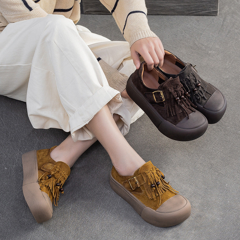 Women's Vintage Fringed Flat Platform Slip-on Shoes-RAIIFY