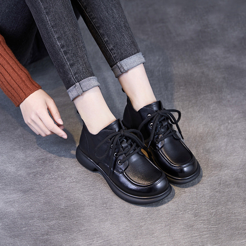 Women Retro Minimalism Solid Soft Leather Ankle Boots-RAIIFY