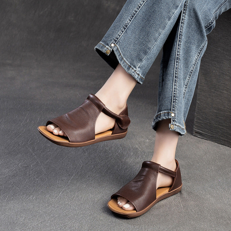 Women Minimalist Leather Flat Casual Sandals-RAIIFY